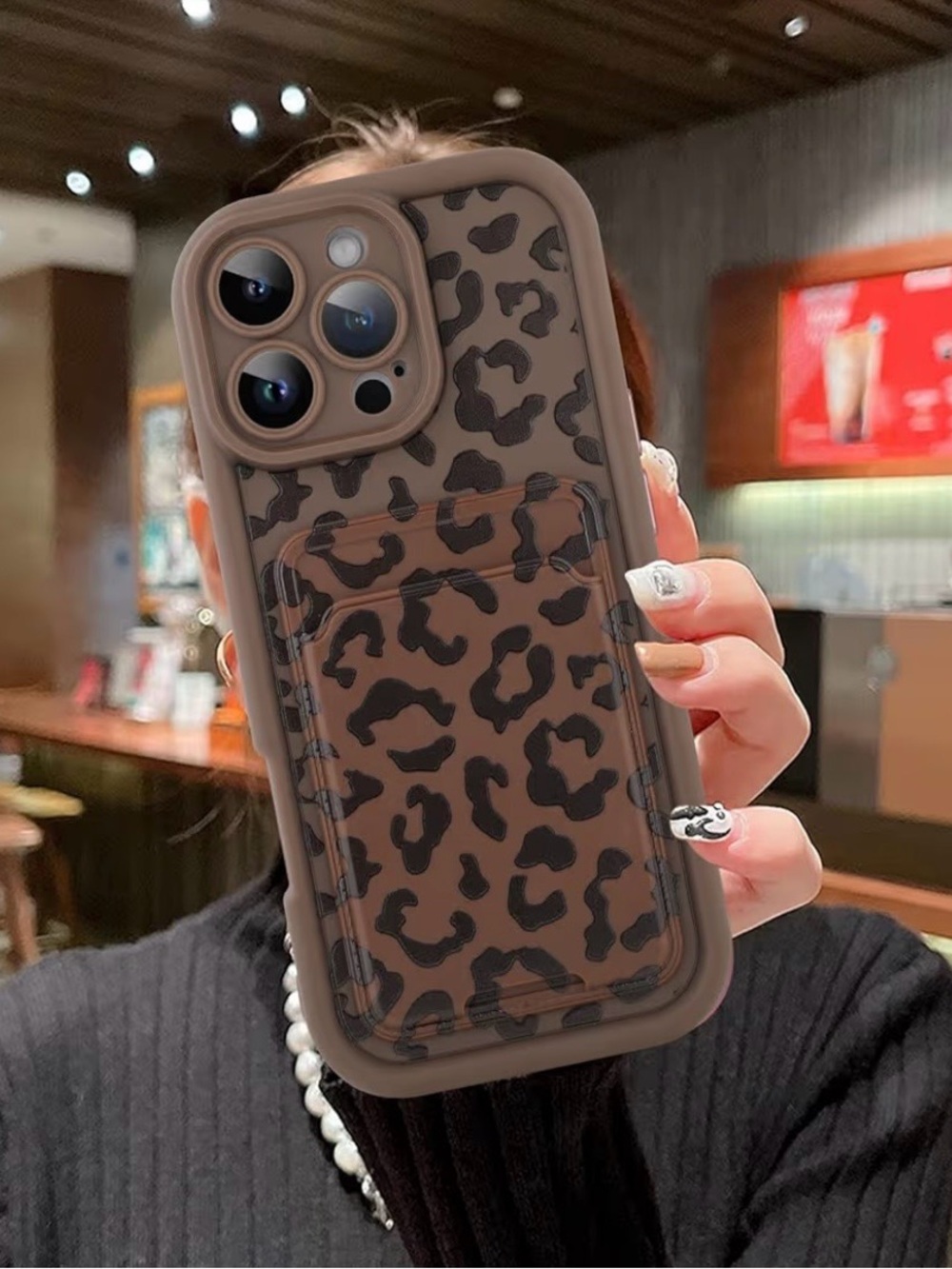 Brown Leopard Print Phone Case with Card Holder